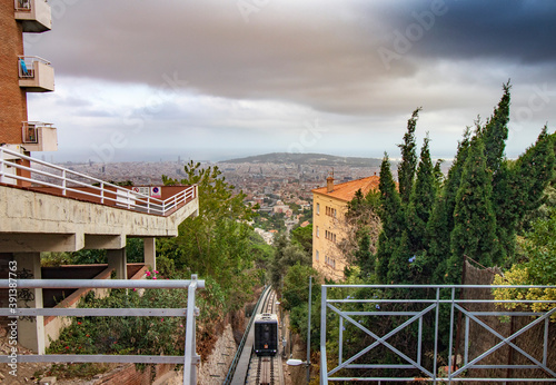 Small station of the Vallvidrera funicular railway with Barcelona at i photo