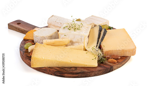 Assorted cheeses on a board
