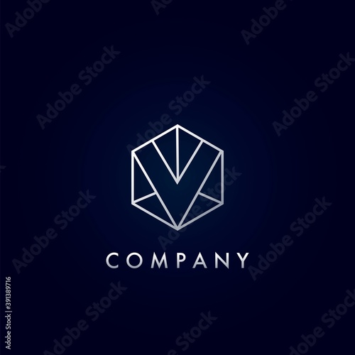 Geometrical Hexagon V Letter Logo Apartment Real Estate, Property, hotel and architecture business identity.