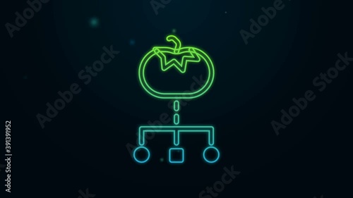 Glowing neon line Genetically modified food icon isolated on black background. GMO fruit. 4K Video motion graphic animation