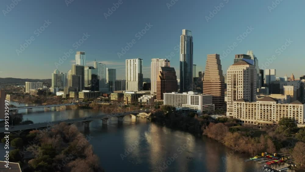 Lady Bird Lake with view of cityscape buildings in downtown Austin, Texas. Lady Bird Lake with view of cityscape buildings in downtown Austin, Texas.