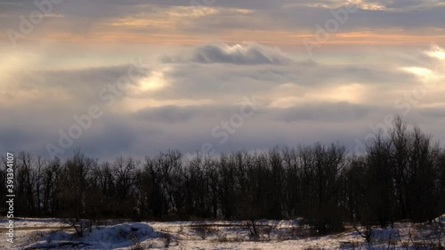 Timelapse the clouds while sunrise sky. A sea of fog is formed from stratus.