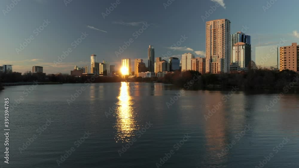 Lady Bird Lake with view of cityscape buildings in downtown Austin, Texas. Lady Bird Lake with view of cityscape buildings in downtown Austin, Texas.