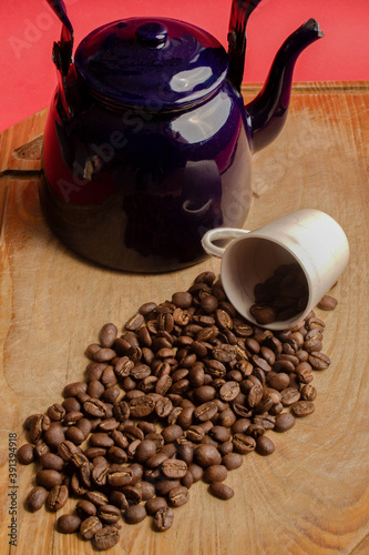 coffee beans and cup