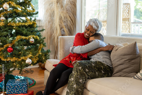 Grandmother and grandson sharing special moment on Christmas