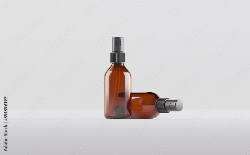 Amber Glass Spray Bottle Mockup 3D Illustration