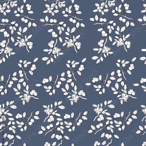    Seamless pattern. Berries and leaves of bilberry