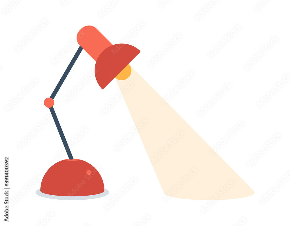 Desk lamp modern cartoon colorful illustration. Table bulb office workplace design element in flat style isolated on white background. The flow of light. Icon for business and education. Desk lamp modern cartoon colorful illustration. Table bulb office workplace design element in flat style isolated on white background. The flow of light. Icon for business and education.