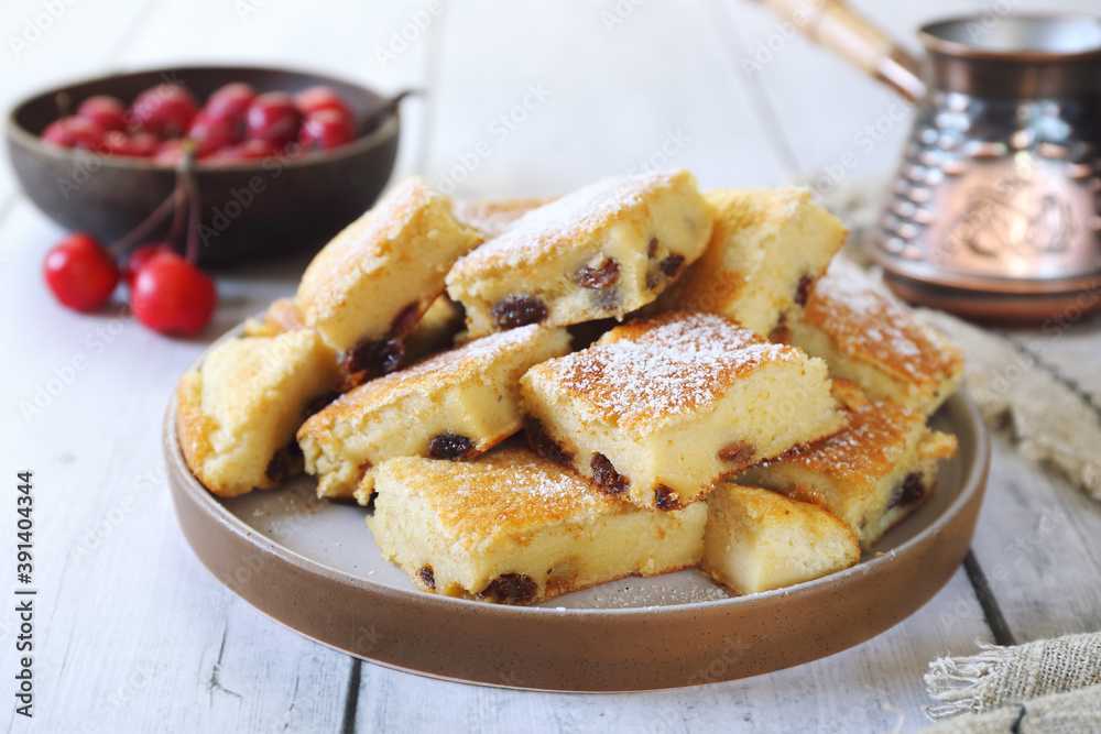 Austrian cuisine. Torn pancake (or omelet) kaiserschmarrn sultana Austrian cuisine. Torn pancake (or omelet) kaiserschmarrn sultana