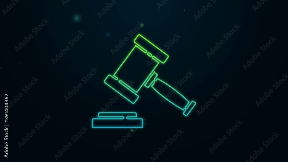 Glowing neon line Judge gavel icon isolated on black background. Gavel for adjudication of sentences and bills, court, justice. Auction hammer. 4K Video motion graphic animation Glowing neon line Judge gavel icon isolated on black background. Gavel for adjudication of sentences and bills, court, justice. Auction hammer. 4K Video motion graphic animation