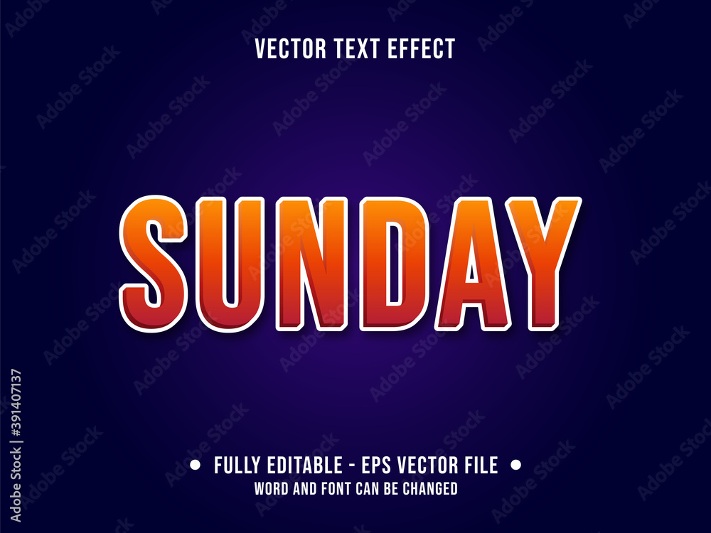 Editable text effect - Sunday red  and orange modern gradient color style	
