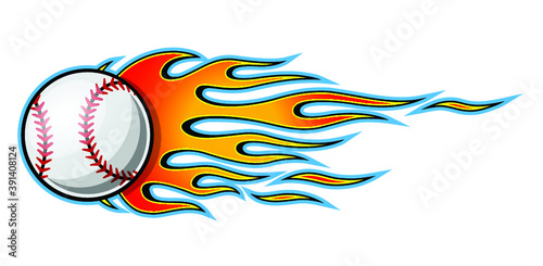 Vector illustration of baseball softball ball with hotrod flame shape. Ideal for printable sticker decal sport logo design and any decoration.