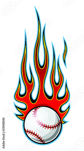 Baseball softball ball vector illustration with hot rod flames. Ideal for printable sticker decal sport logo design and any decoration.