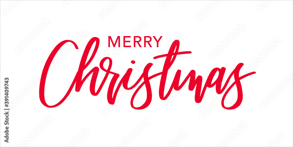 Merry Christmas Red Brush Calligraphy Vector Text Script, Horizontal Typography Banner