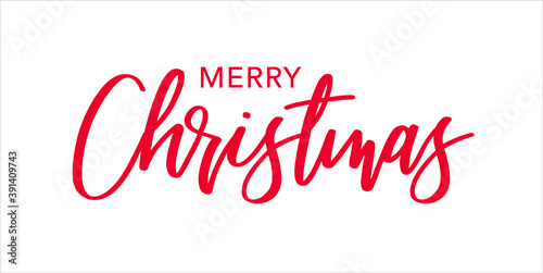 Merry Christmas Red Brush Calligraphy Vector Text Script, Horizontal Typography Banner