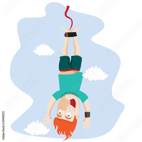 bungee jumping man flat vector illustration