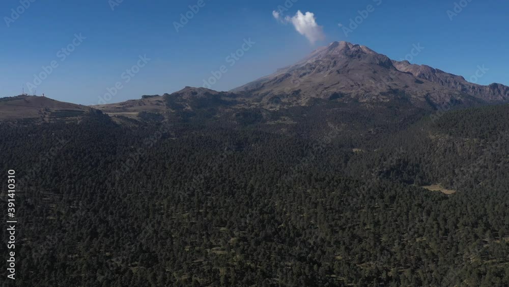 Detalle aéreo del volcán Iztaccíhuatl, La Mujer Dormida, en Puebla, México