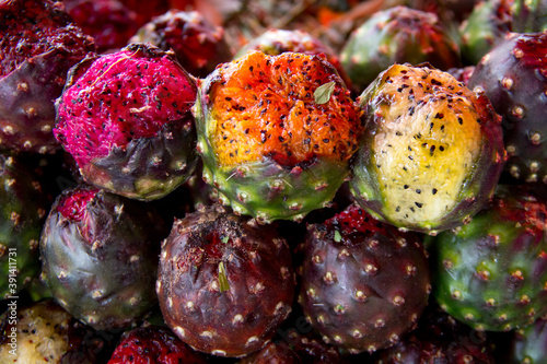 Fresh fruit pitaya mexicana, closeup food photography, spring season fruit, juicy and sweet dessert photo