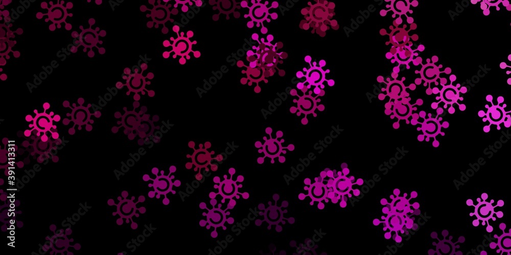 Dark pink vector background with covid-19 symbols.