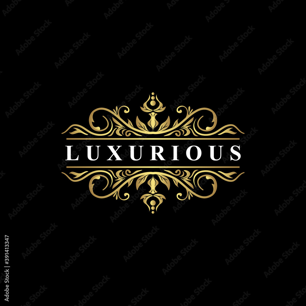 Logo luxury template, golden flourish style, for Wedding, Tattoo, Fashion, Restaurant, Royalty, Boutique, Cafe, Hotel, Heraldic, Jewelry, in vector illustration