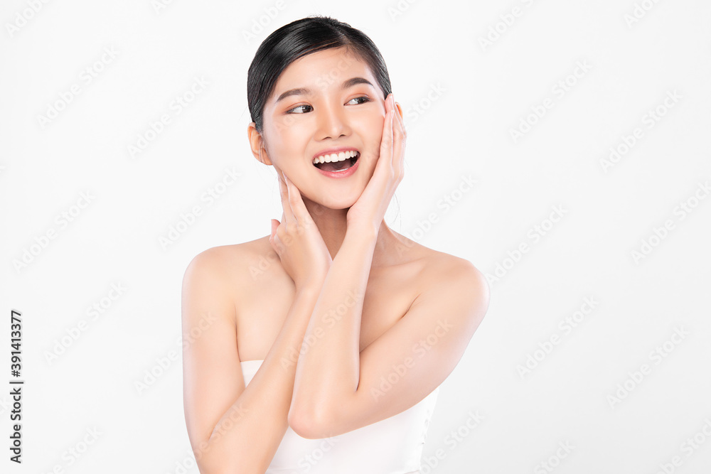 Beautiful young asian woman with clean fresh skin on white background, Face care, Facial treatment, Cosmetology, beauty and spa, Asian women portrait Beautiful young asian woman with clean fresh skin on white background, Face care, Facial treatment, Cosmetology, beauty and spa, Asian women portrait
