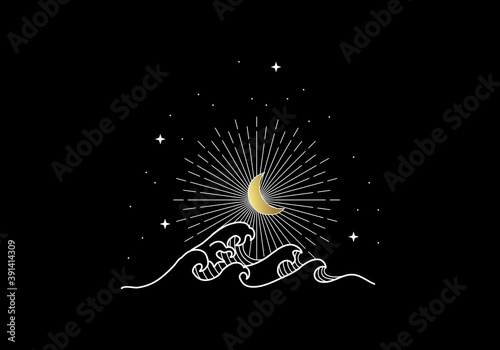 Moon, wave and stars , spiritual guidance tarot reader 