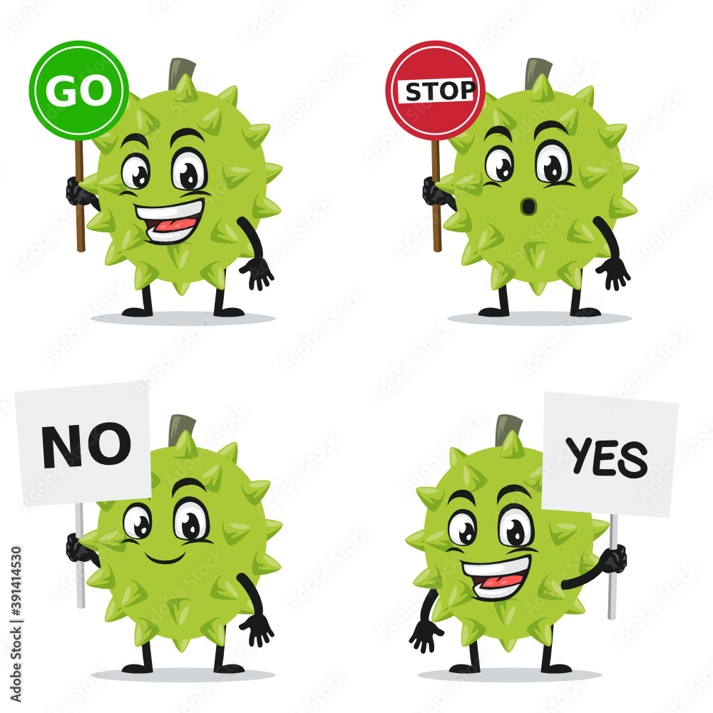 vector illustration of durian mascot or character collection set with sign theme vector illustration of durian mascot or character collection set with sign theme