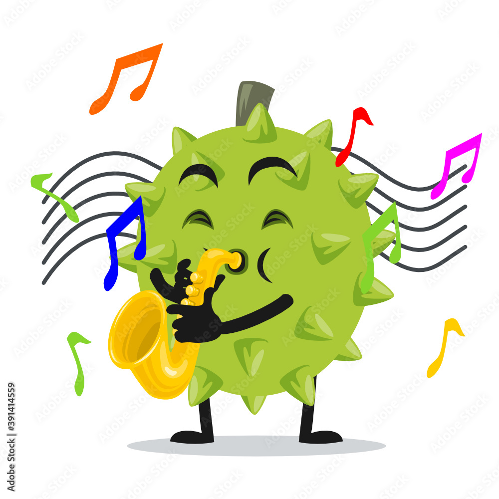 vector illustration of durian mascot or character playing saxophone vector illustration of durian mascot or character playing saxophone