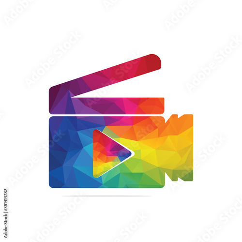 Film Slate Play Button Vector Template Design. Movie Media Symbol.