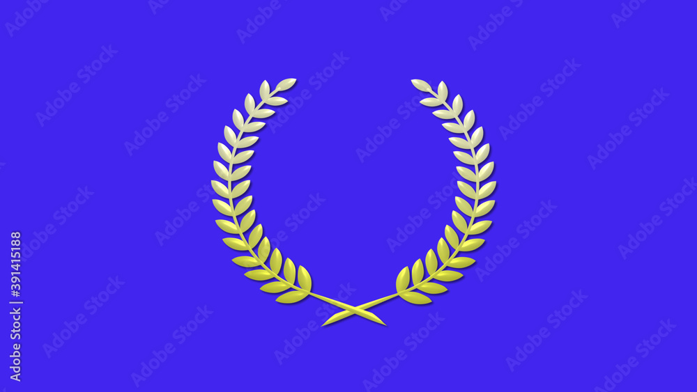 Yellow white gradient 3d wheat icon on blue background, 3d wreath icon Yellow white gradient 3d wheat icon on blue background, 3d wreath icon