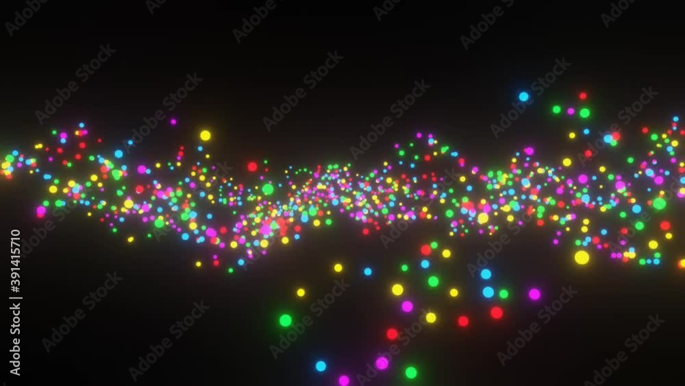 4K video animation of colorful neon lighting balls bouncing effect, isolated on black background.