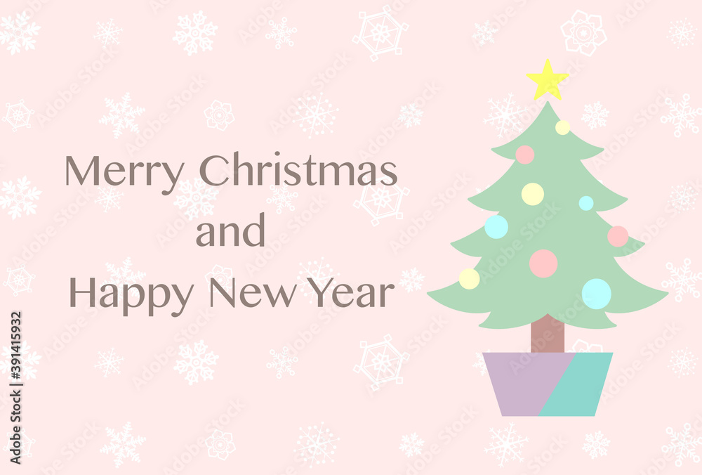 Christmas card with Christmas tree and pale pink background Christmas card with Christmas tree and pale pink background