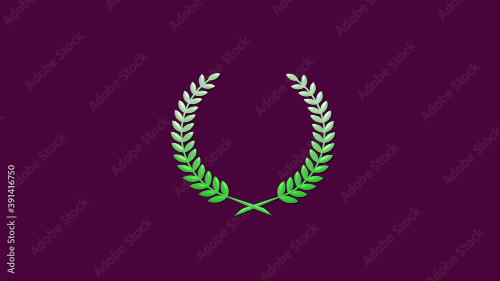 Amazing green white gradient 3d wreath logo icon on pink dark background Amazing green white gradient 3d wreath logo icon on pink dark background
