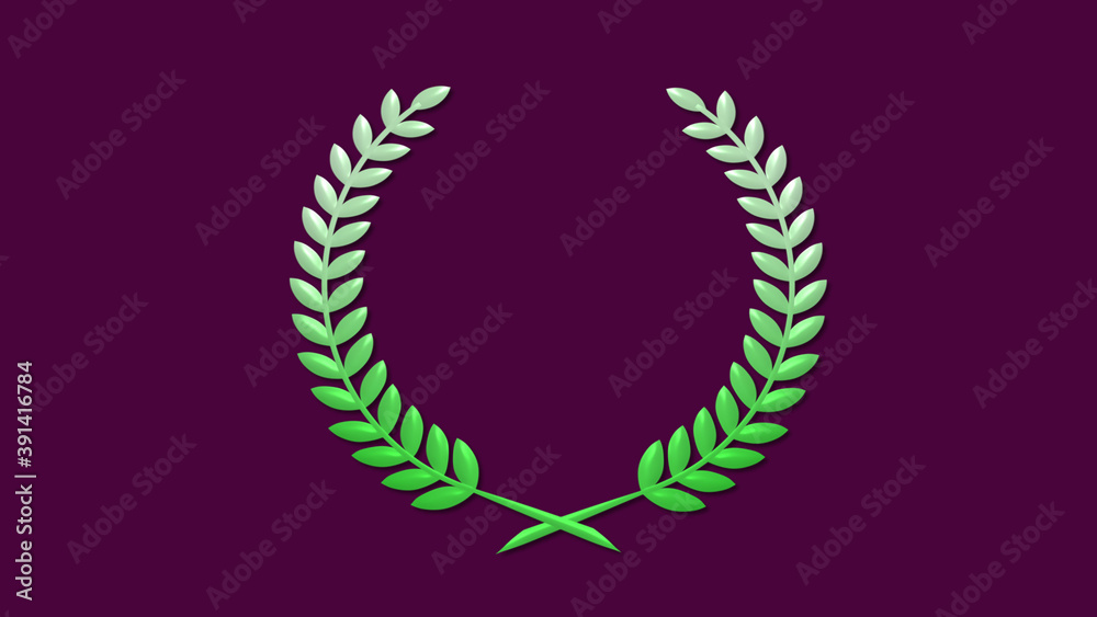 Amazing green white gradient 3d wreath logo icon on pink dark background Amazing green white gradient 3d wreath logo icon on pink dark background