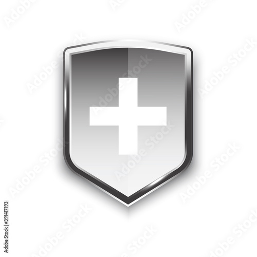 Gray shield medicine, great design for any purposes. Illustration for medical design. Health insurance concept. Protection symbol. Shield protection.
