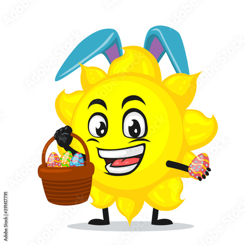 vector illustration of sun mascot or character wearing bunny hat 