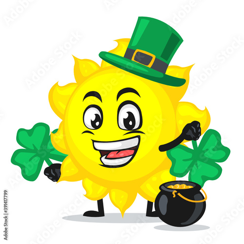 vector illustration of sun mascot or character wearing shamrock hat