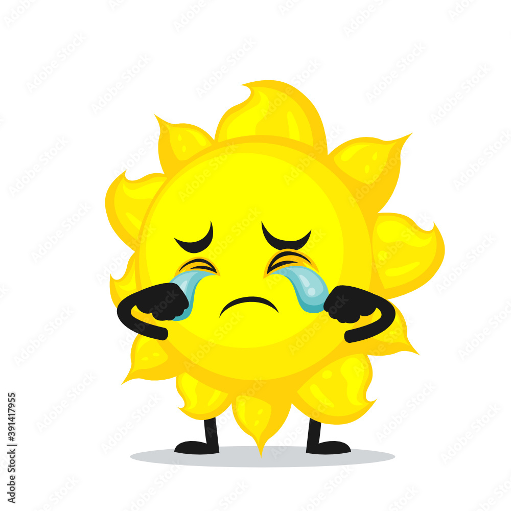 vector illustration of sun mascot or character crying