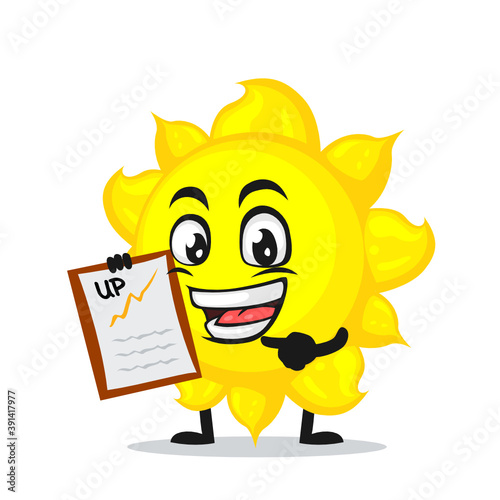 vector illustration of sun mascot or character presentation with clipboard