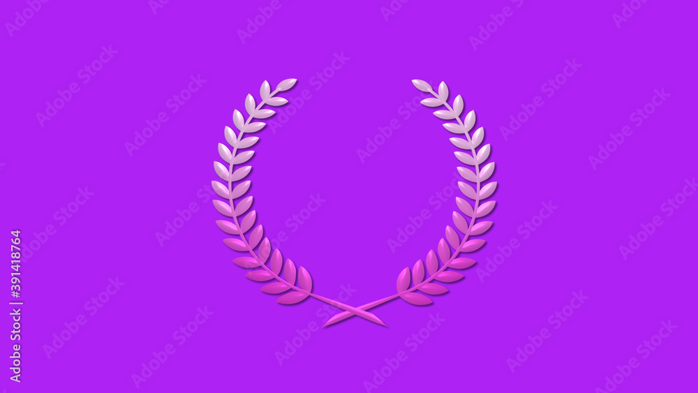 Beautiful pink and white gradient 3d wheat icon on purple background, New wreath icon Beautiful pink and white gradient 3d wheat icon on purple background, New wreath icon