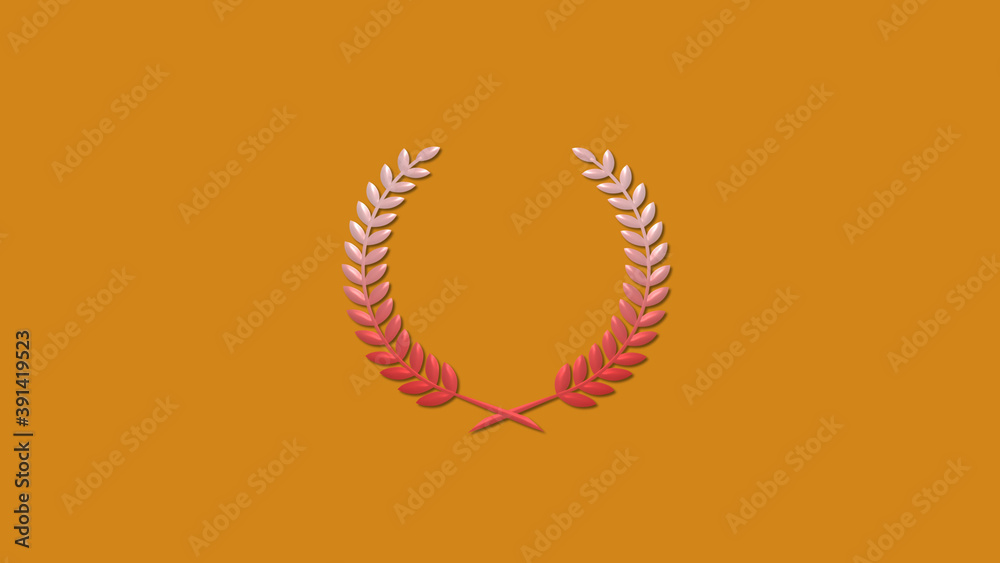 Amazing red and white gradient 3d wheat icon on brown background, New wreath icon