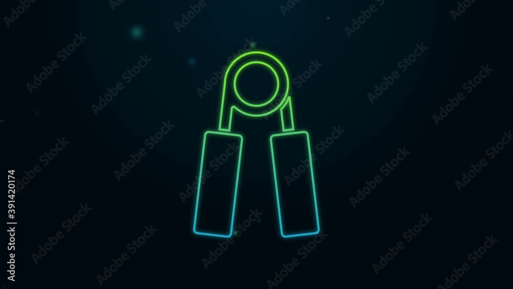 Glowing neon line Sport expander icon isolated on black background. Sport equipment. 4K Video motion graphic animation Glowing neon line Sport expander icon isolated on black background. Sport equipment. 4K Video motion graphic animation