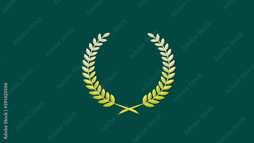 Beautiful yellow gradient 3d wheat icon on cyan dark background, New wreath icon Beautiful yellow gradient 3d wheat icon on cyan dark background, New wreath icon