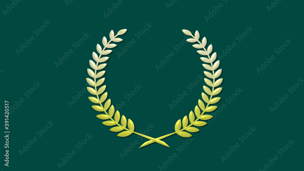 Beautiful yellow gradient 3d wheat icon on cyan dark background, New wreath icon Beautiful yellow gradient 3d wheat icon on cyan dark background, New wreath icon