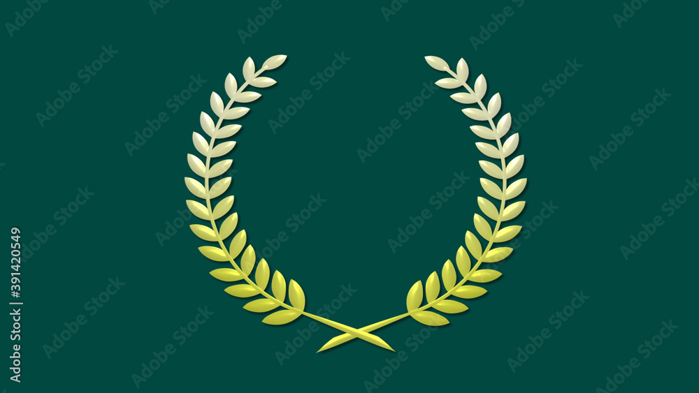 Beautiful yellow gradient 3d wheat icon on cyan dark background, New wreath icon Beautiful yellow gradient 3d wheat icon on cyan dark background, New wreath icon