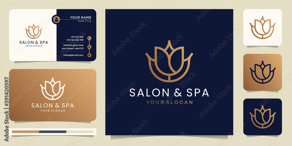 feminine beauty salon and spa line art monogram shape logo.salon, beauty, luxury spa style. logo design, icon and business card template. Premium Vector