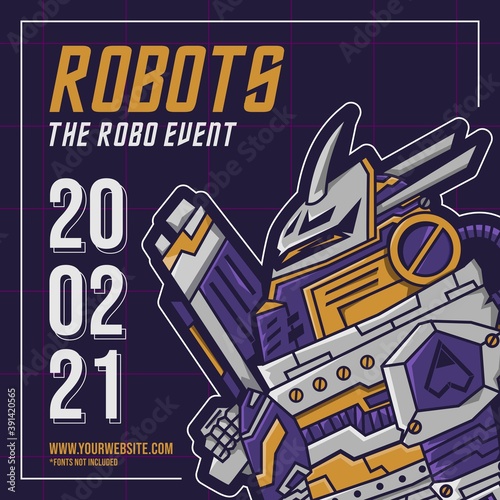 Robots mecha event poster for event mecha or robot brand and company. vector design theme mecha ilustration. photo