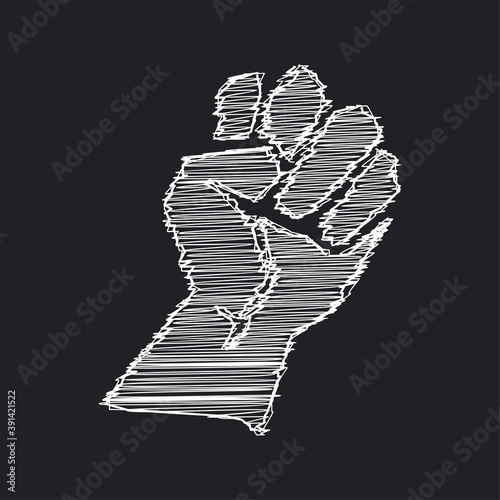 Black Lives Matter. Hand clenched into a fist. Sign written with chalk on blackboard. Symbol of protest actions. Vector illustration