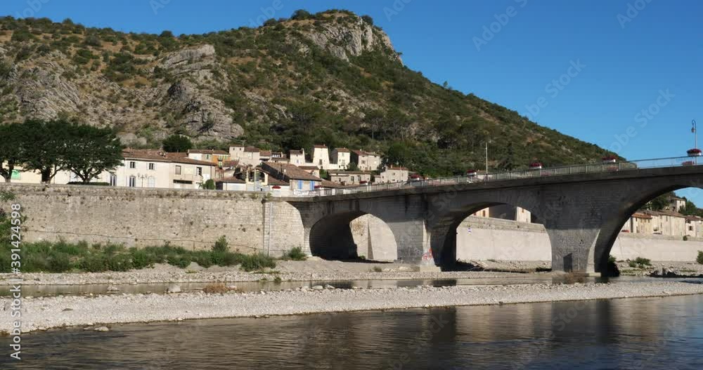 Anduze, Gard, Occitanie, France. The river Gardon in front of the city Anduze, Gard, Occitanie, France. The river Gardon in front of the city