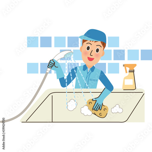 お風呂掃除をする清掃業者